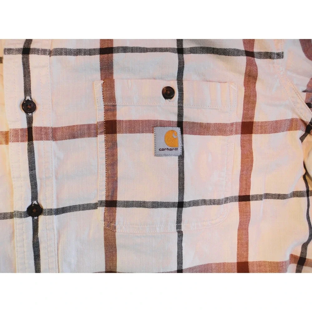 Carhartt Tan Plaid Short Sleeved Shirt Rugged Flex Relaxed Fit XL Pre-Owned - Picture 3 of 7